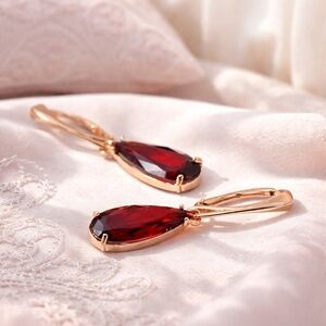 New Red Garnet Earrings 18k Rose Gold Vermeil , January Birthstone